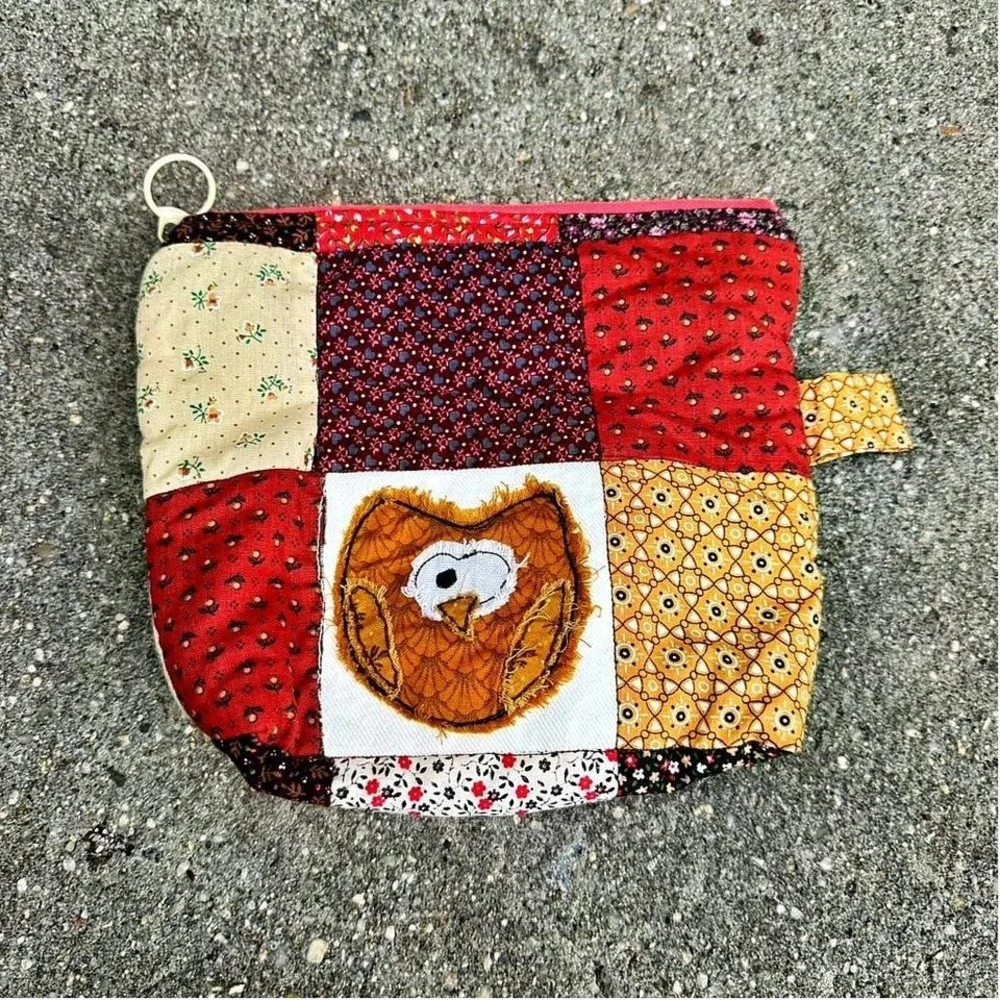 Handmade Patchwork Owl Bag Cosmetic Toiletry Case Bird Boho‎ Twee Cottagecore